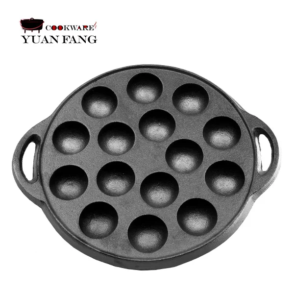 Preseasoned 23cm Cast Iron Japanese Takoyaki 15 Holes Quail Eggs Grill