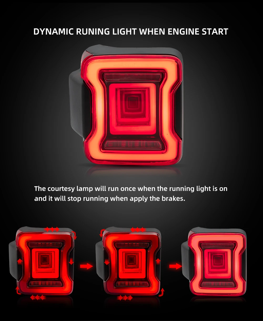Vland Factory Car Accessories Tail Lamp For Wrangler 2018-UP Full LED Tail Light Turn Signal With Sequenial Indicator