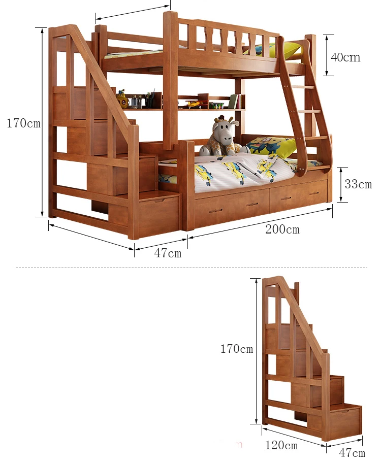 Adult Twin Over Full Wooden Bunk Bed For 3 People Children Bunk Double