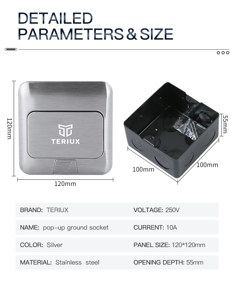 American standard stainless steel power 13A damping pop-up floor socket box