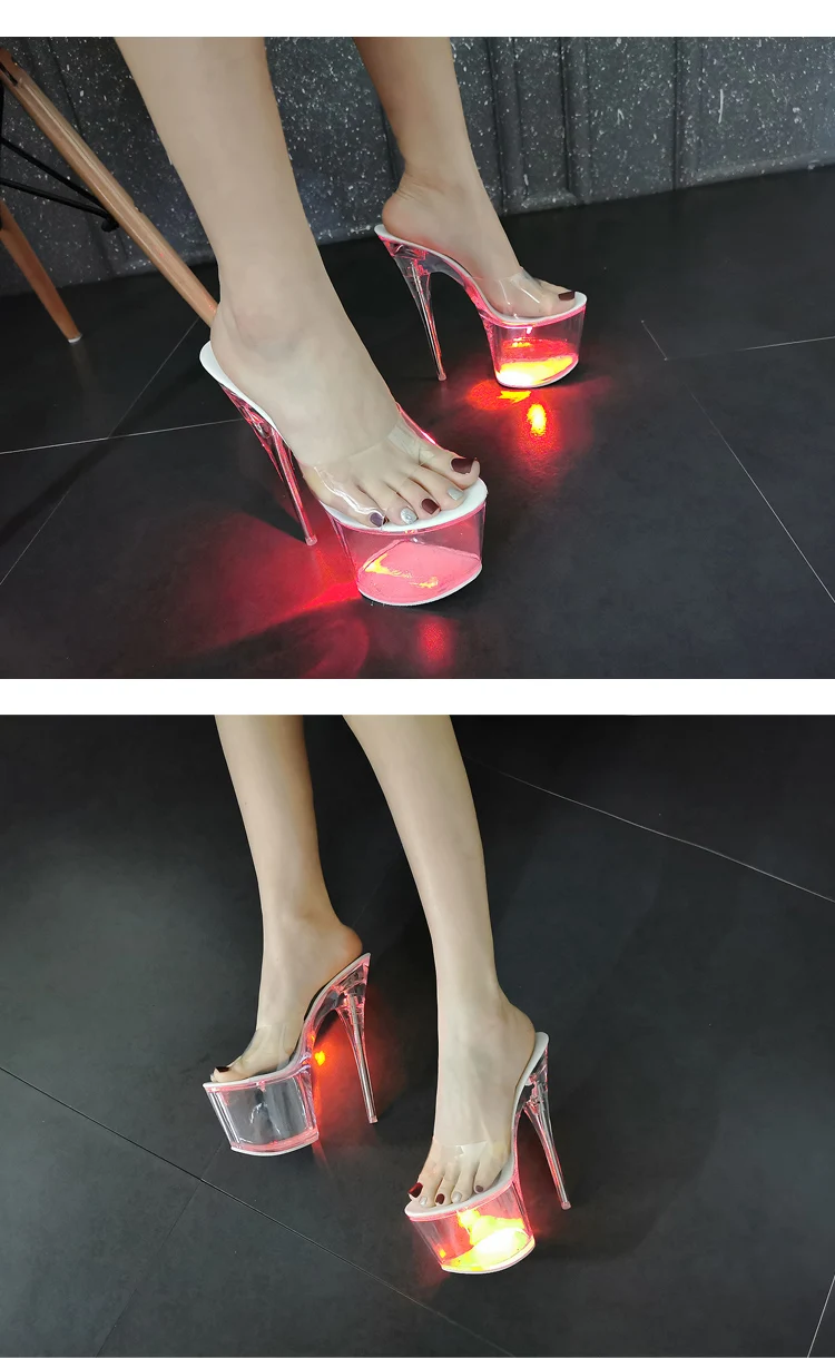 17厘米发光水晶底性感女款高跟鞋led轻夜店凉鞋走秀女士钢管舞鞋类