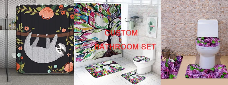 3pcs Dolphin Printed Ocean Style Home Bathroom Mat Carpet Pedestal Rug Set + Toilet Seat Lid Cover + Bath Floor Mats Rugs