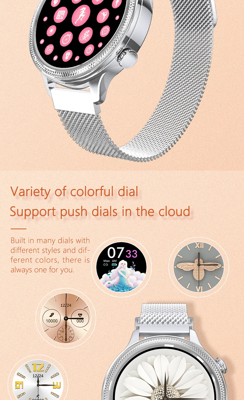 2020 Fashion Lady Smart Watch M3 Heart Rate Blood Pressure Oxygen Full Touch Waterproof Women Similar KW10 KW20 DT96 Smartwatch