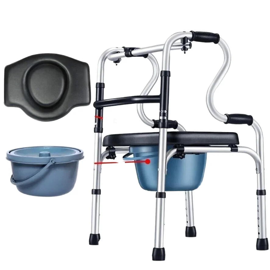 Aluminum Alloy Foldable Elderly Walker with Seat Cerebral Palsy Standing Support Bathroom Safety Equipment factory