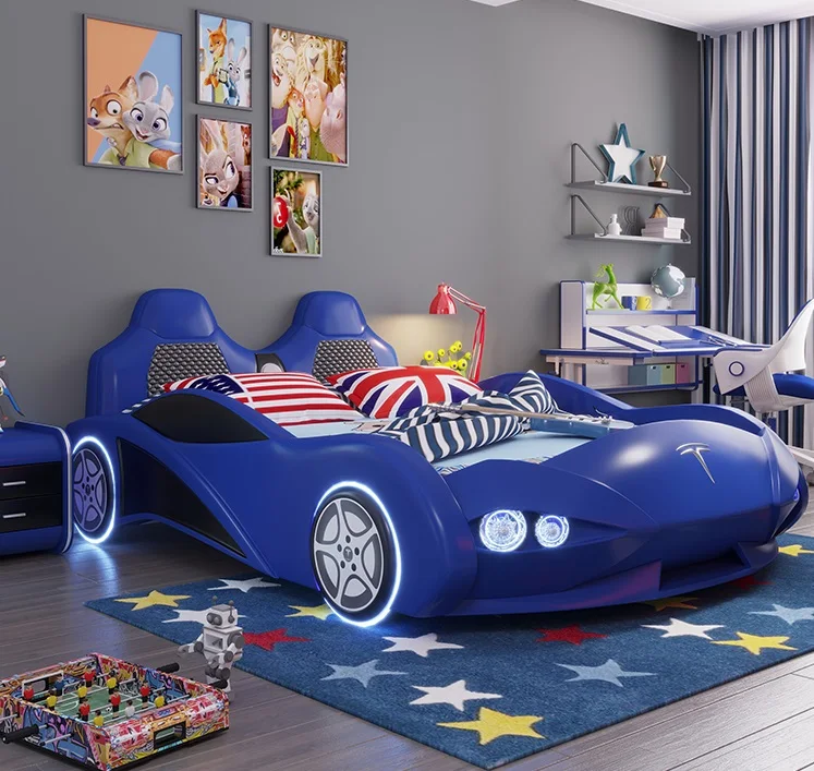 Modern Bedroom furniture multi-functional LED light Music player Blue children bed