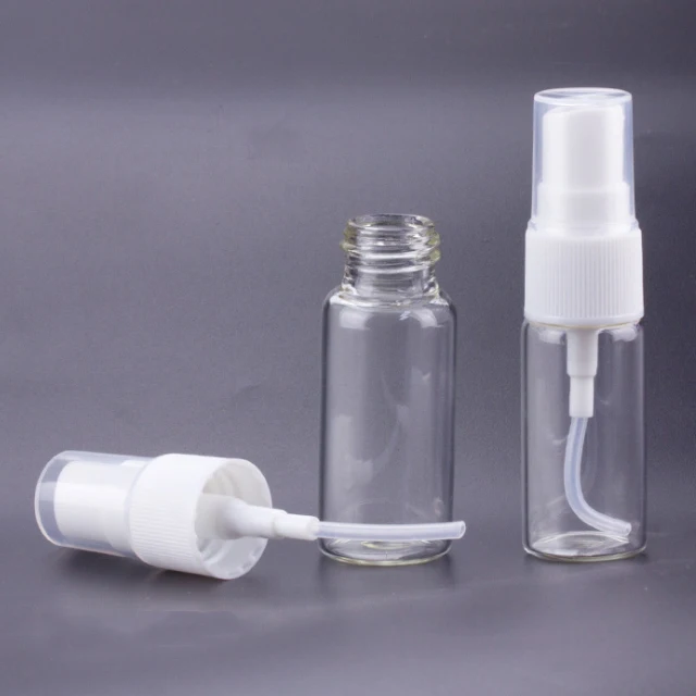 Hengjian 5ml 10ml 15ml 20ml Transparent Amber Glass Cosmetic Perfume Spray Bottle With White Black Sprayer Pump And Clear Cap