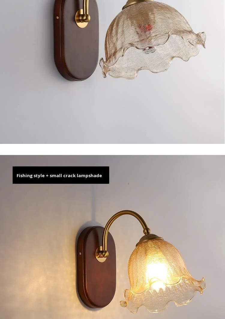 product nordic minimalist solid wood glass wall lamp japanese style led light american retro for bedroom living room corridor aisle iron-7