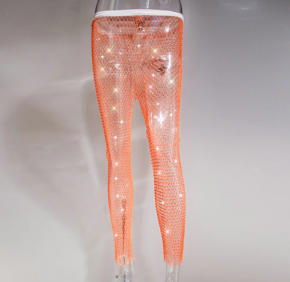 石汉水晶水钻钻石性感裤子透视女网透明沙滩俱乐部派对裤子