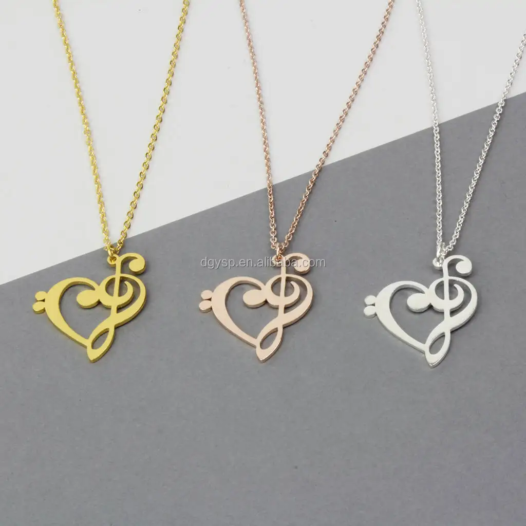 Treble clef Corazón Collar de bajos y Música Nota musical Amor reproductor bajista Lindo