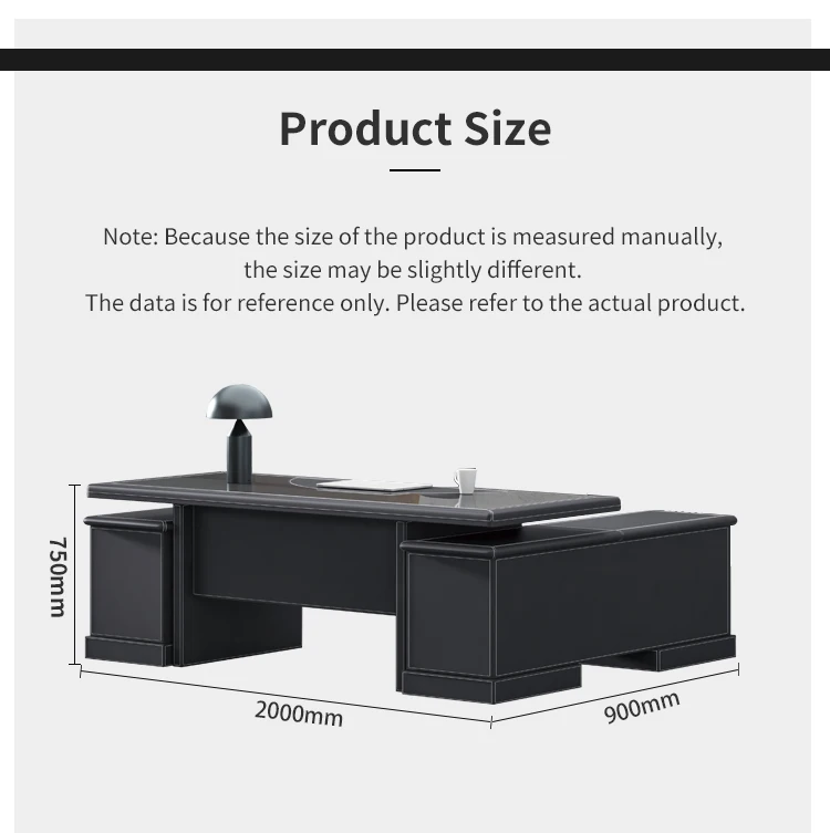 Pengpai Black Brand New Boss Table Office Desk Design With Side Cabinet