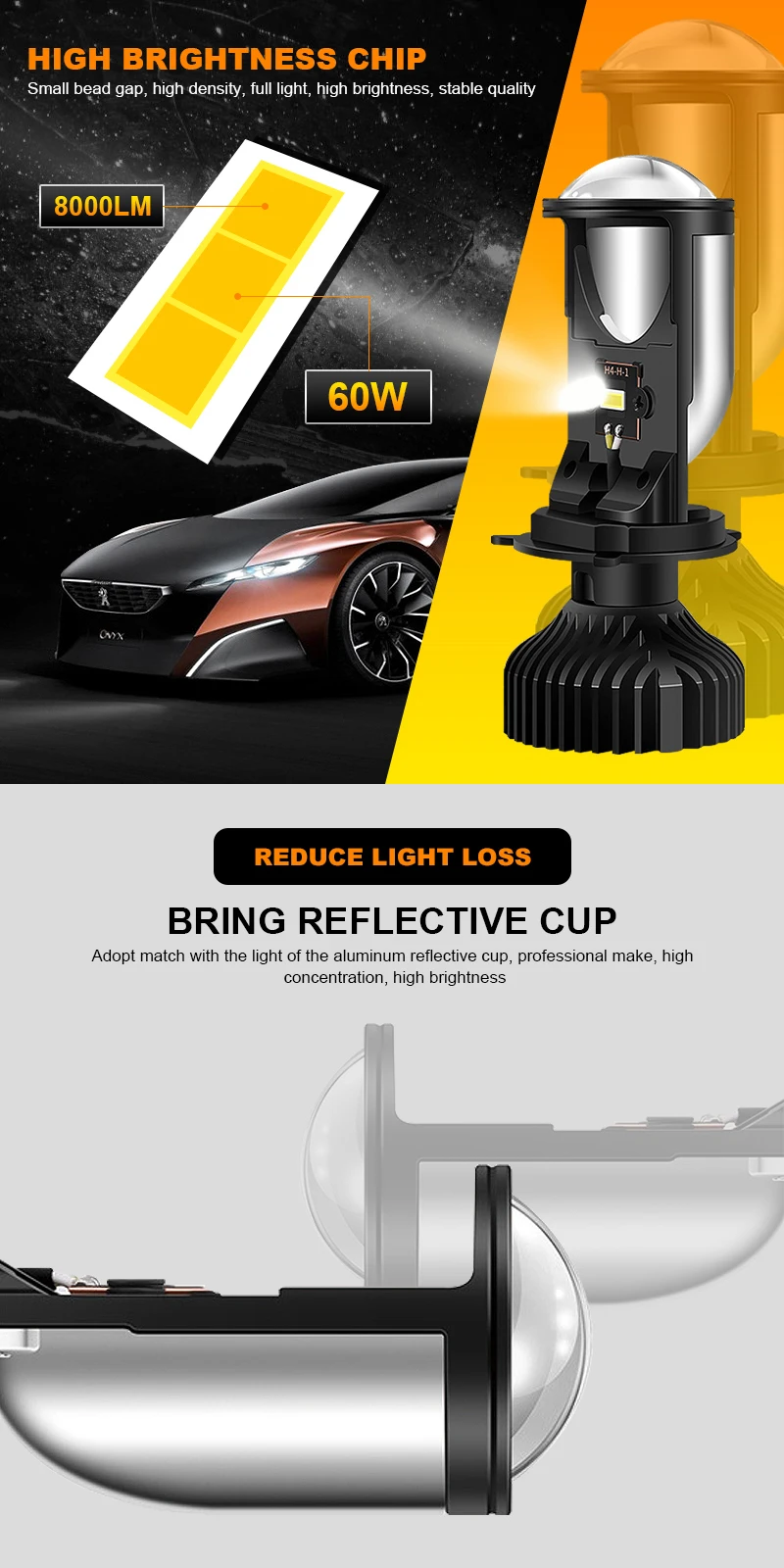 New Mini 60w Led Projector Lens Headlight Y6 Led Headlight H4 Buy Y6