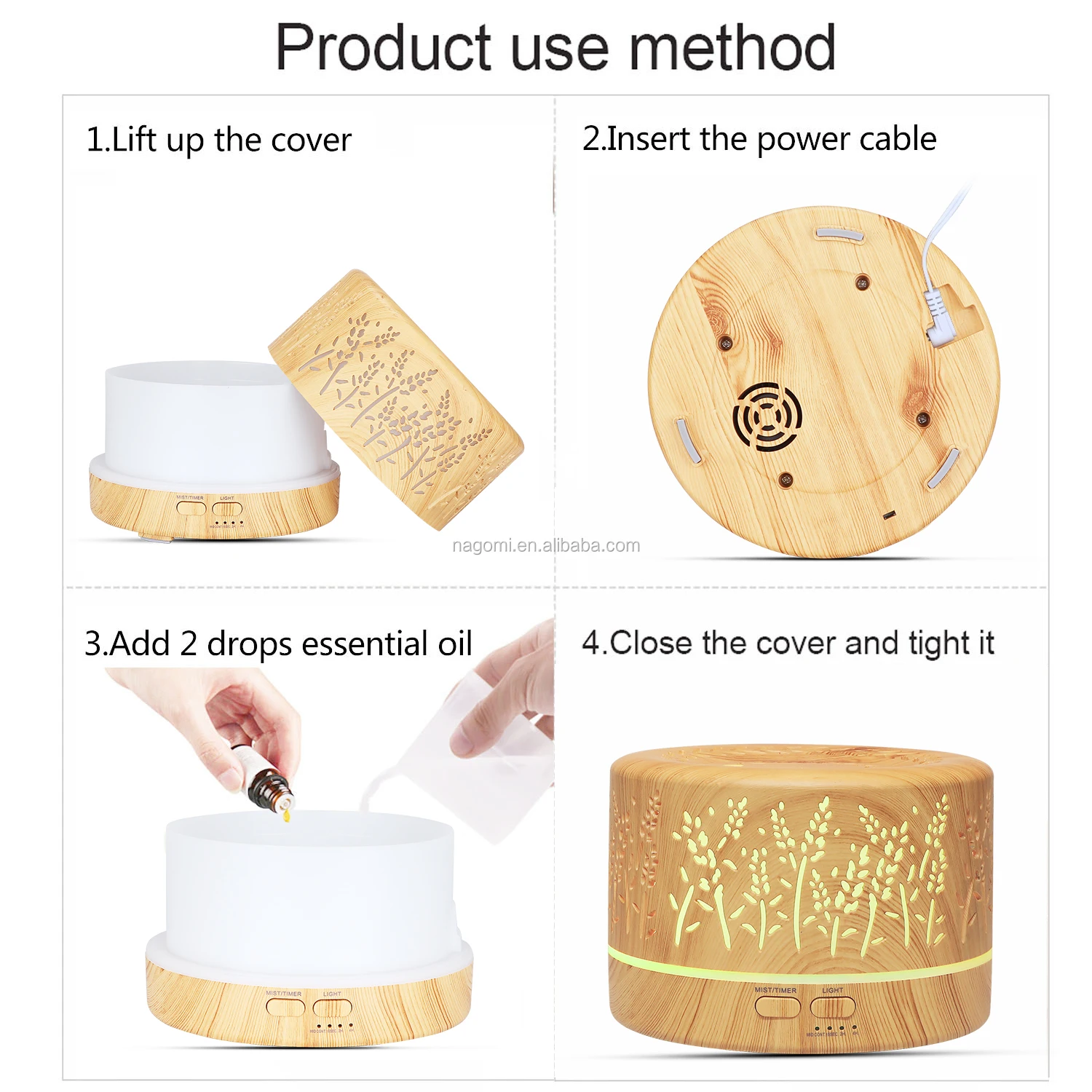 Hot Sale Gift 700ml Remote Control Wheat Ear Pattern Bamboo Art Hollow Ultrasonic humidifier aroma diffuser Led Light