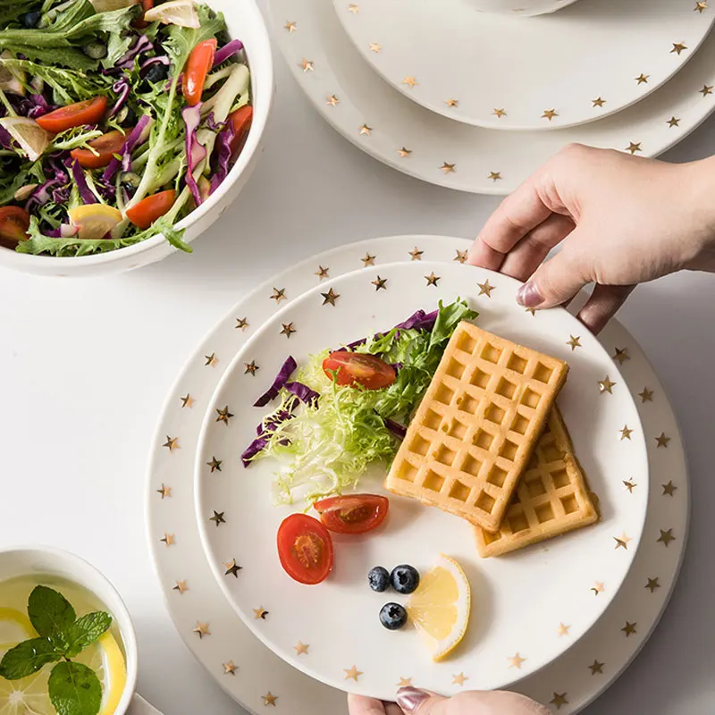 Restaurant Stars Rim White Plates Ceramic Dinner European Tableware Set