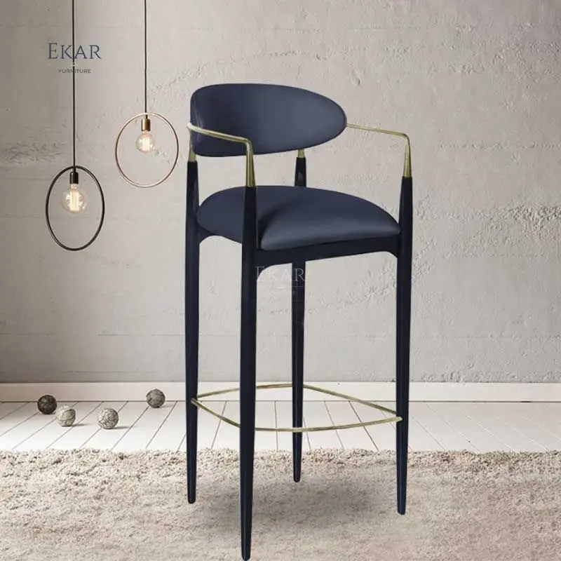 Ekar Furniture Wholesale Luxury Cafe Gold Gilt Metal orange Fabric High Standing Bar Stool Chairs details