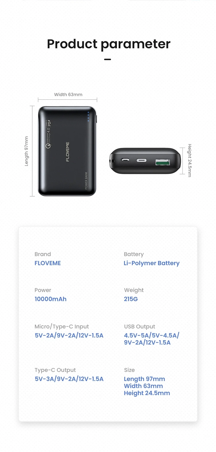 FLOVEME New QC4.0 22.5W Fast Charging Usb C PD Power Bank 10000 Mah Dual Usb Ports Portable Charger Powerbank - ANKUX.COM