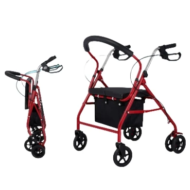 lightweight aluminium adults elderly walking aids foldable Walker with 4 Wheels and Bag Sports Folding Shopping Cart supplier