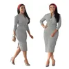 African high quality plus size zipper women career dresses with belt adult age group elegant check office lady dress