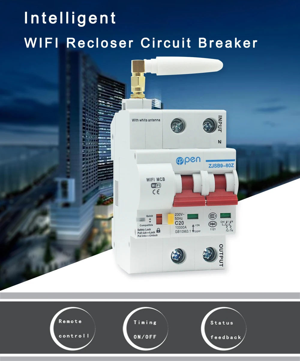 2p Wifi automatic remote control mcb Smart circuit breaker with antenna signal better with overload and short circuit breaker