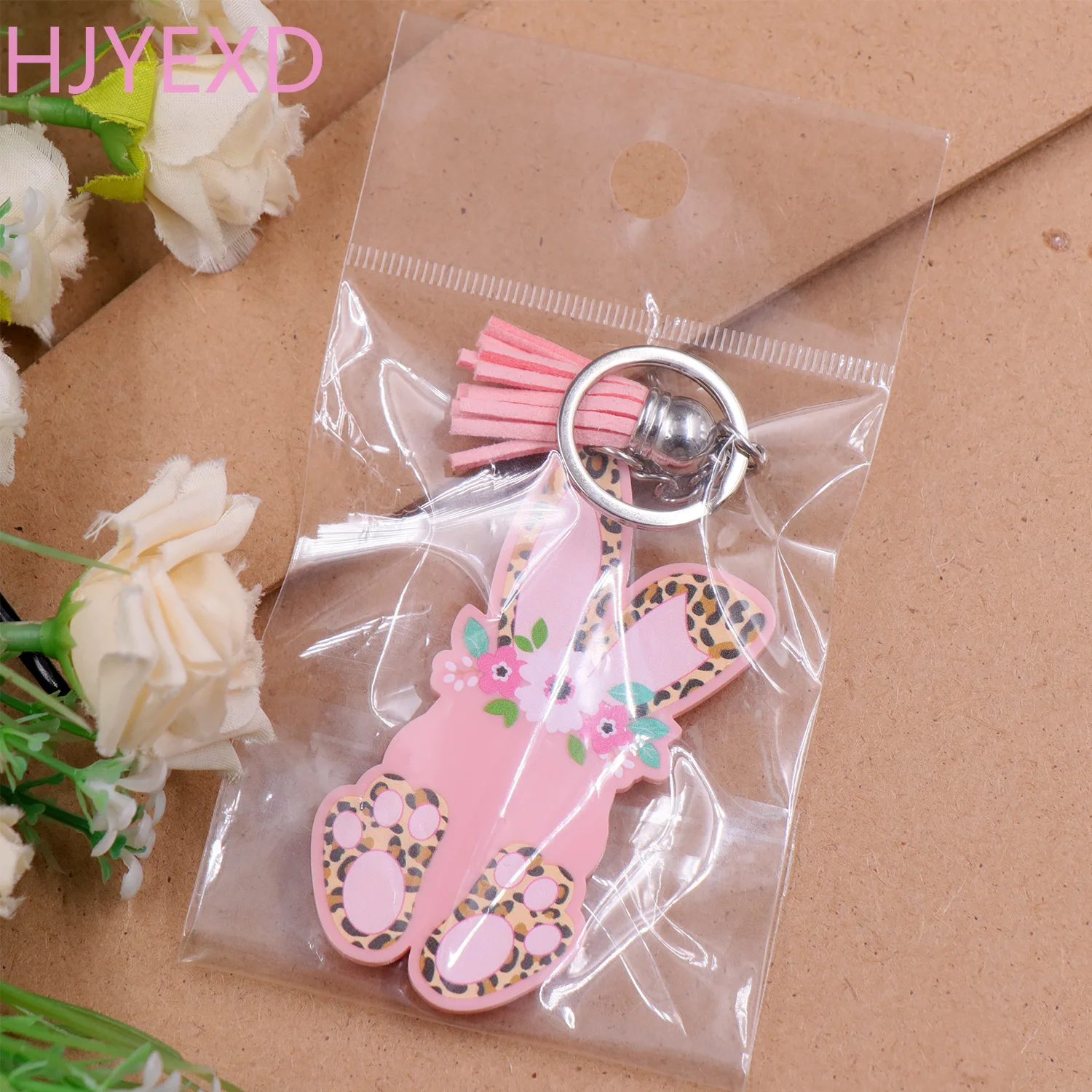 KHS184KH1098 Hot Selling Factory Leopard Flower Bunny For Name Acrylic Easter Keychain details