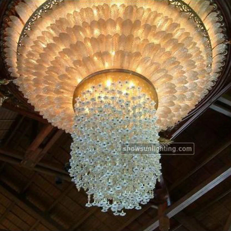 Large flower-shaped crystal hanging lighting orange chandelier