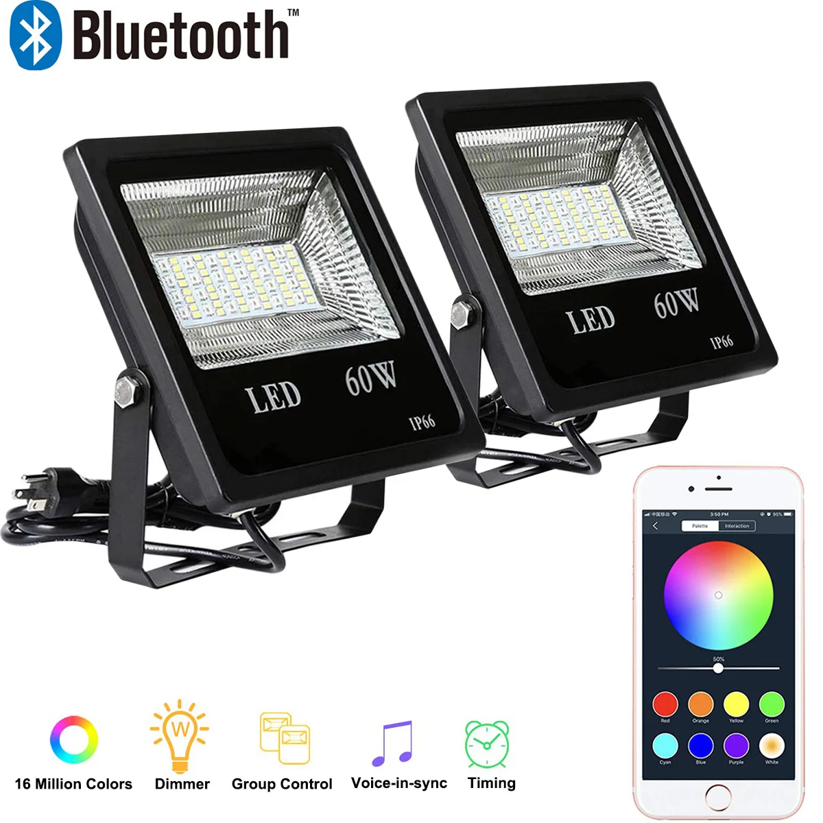 Super Bright LED Garden Light With APP Control RGBW Multi Color Changing Waterproof 30W 60W LED Flood Light