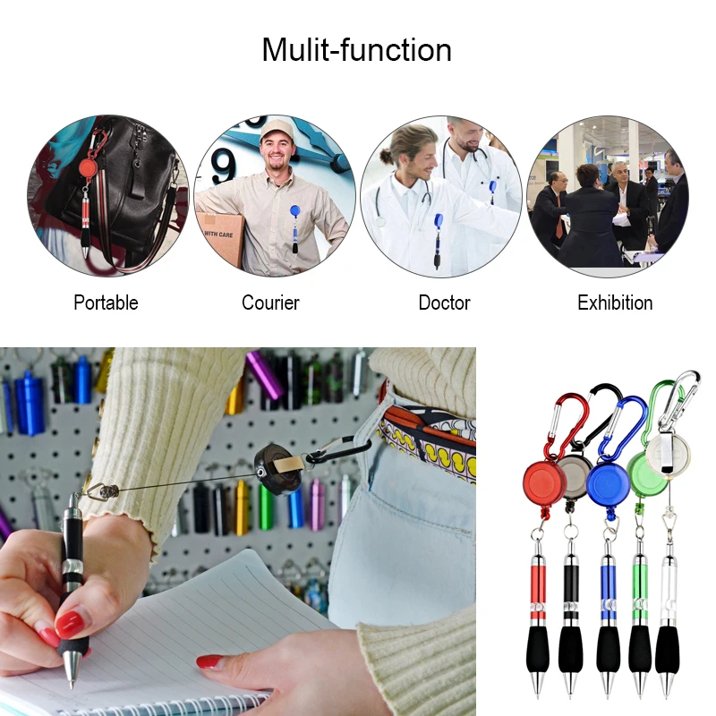 Promotion Travel Retractable Ballpoint Pen Carabiner Multifunctional