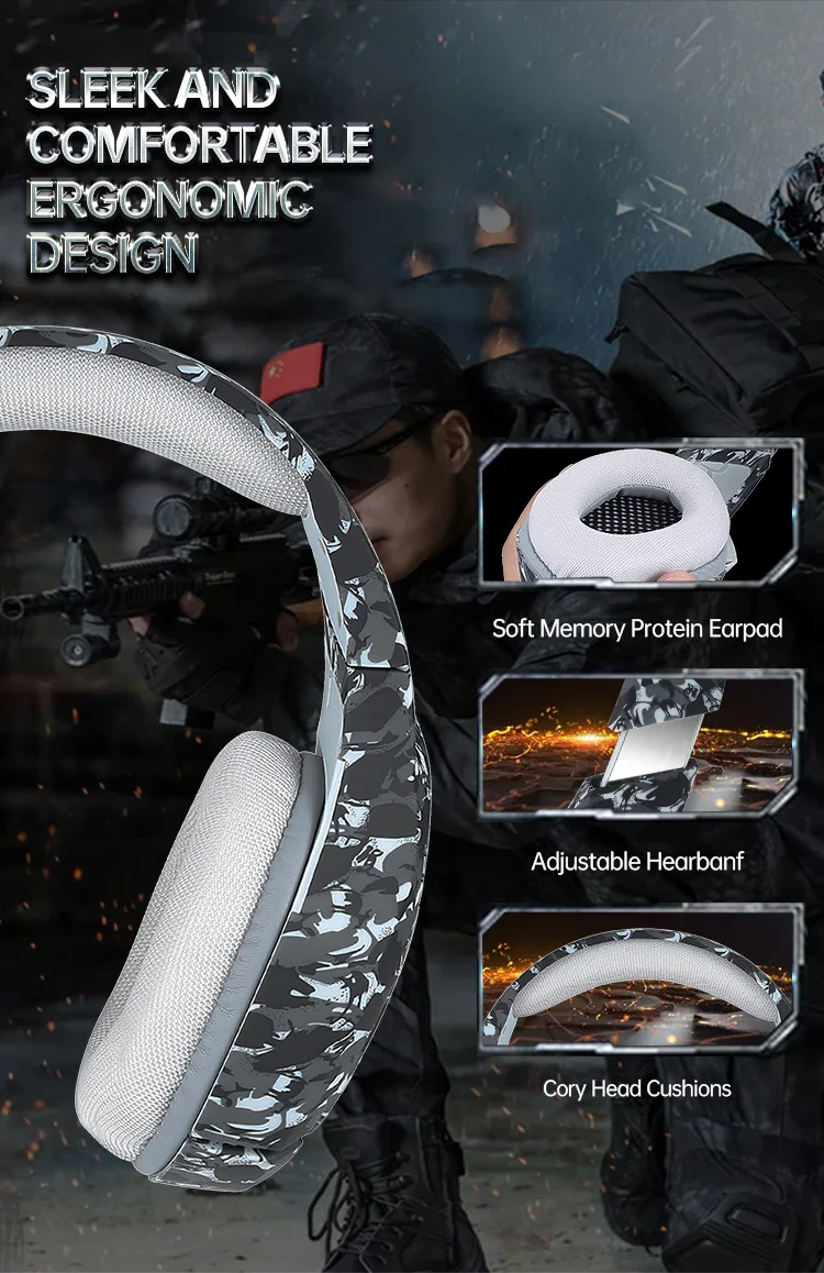 ONIKUMA K1B Wired 3.5mm Headset Snow Camouflage Tactical Stereo Sound Gaming Headset - ANKUX.COM