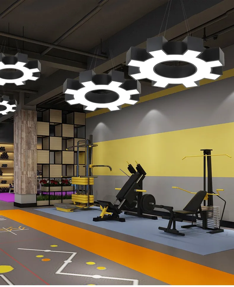 product creative shaped iron pmma hexagonal pendant light 6000k color temperature for office gym internet cafe mall industrial lighting-6