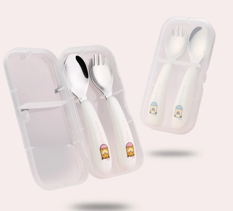 Baby Kids Cutlery Set Baby Feeding Stainless Steel Spoon And Fork Set