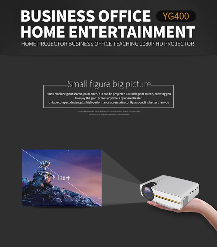 Cinema Multimedia Player Digital 1800 Lumen Wired Sync Display Movie VGA Portable Mobile Projector YG400