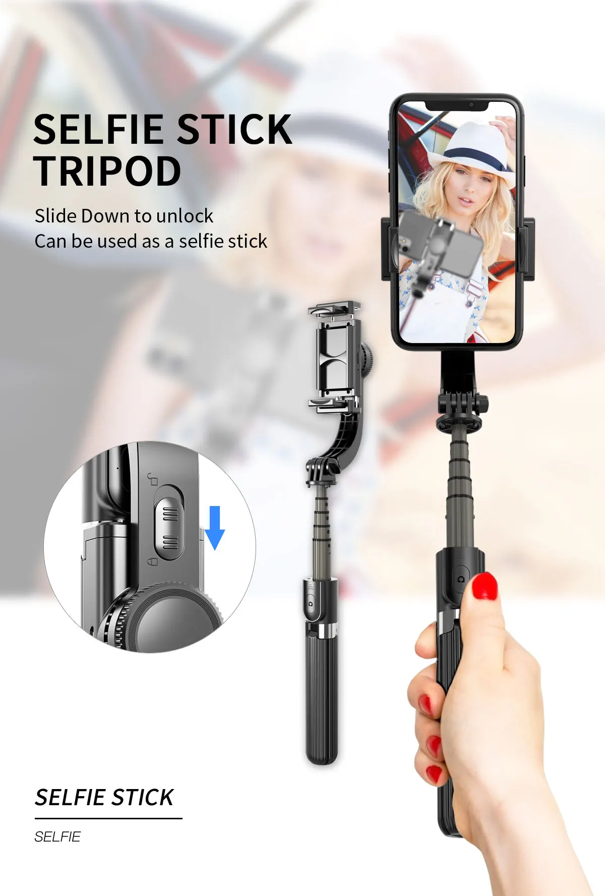 Hot Selling Handheld Gimbal Stabilizer L08 Wireless Aluminum Alloy Foldable Selfie Stick with Tripod for Android IOS Smartphone