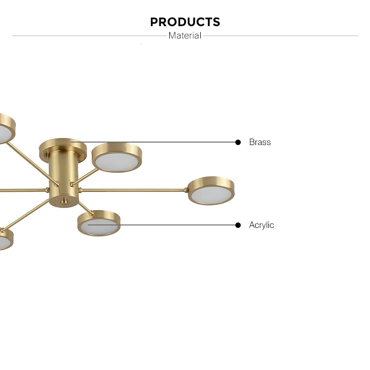 Modern Acrylic Pendant Light Brass Industrial Led Designer Ceiling Chandelier Living Room