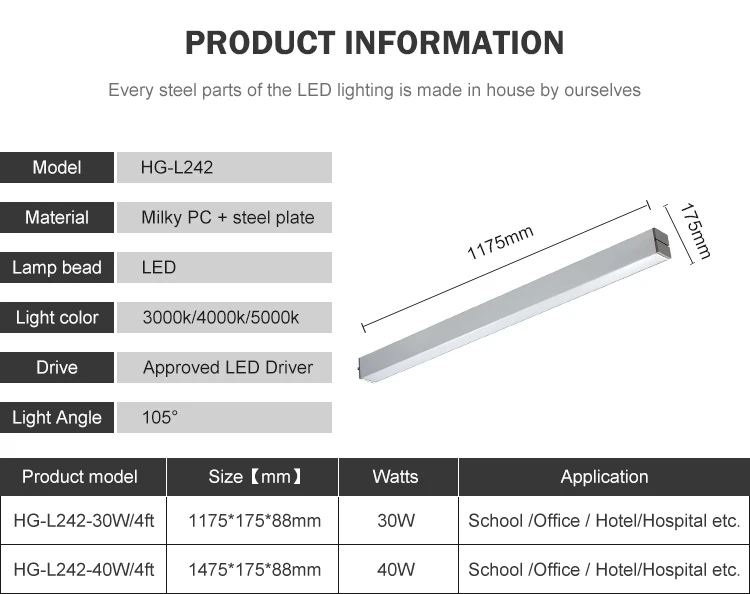 Best quality slim SMD 4ft 30watt 40watt led pendant light