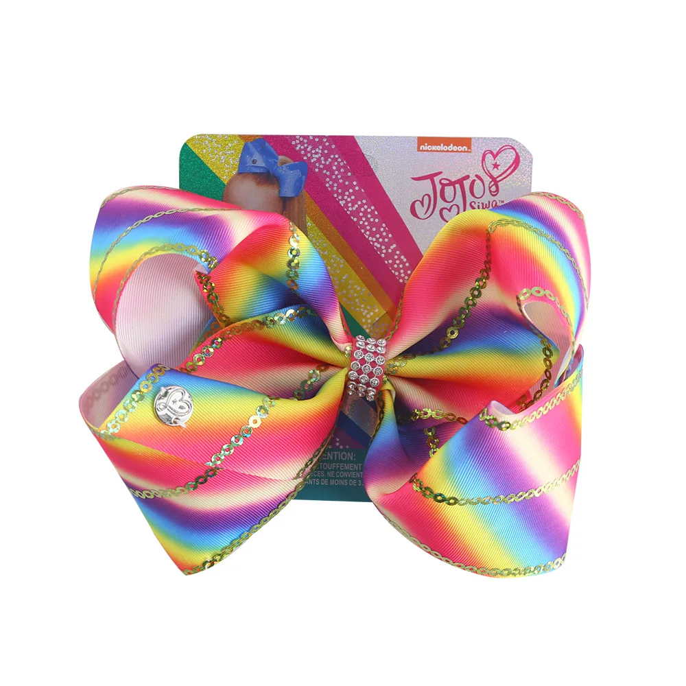 8 Inch Sequin JOJO Girls Bows Hair Bow With Alligator Clip Large Ribbon Hairpin 