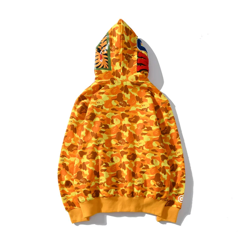 2019 New Arrival Shark Hood Orange Camouflage Bape Style Hoodie Fashion ...