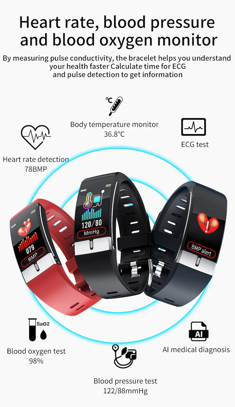 IP68 smart watch E66 with ecg heart rate monitor body temperature watch bracelet fitness tracker