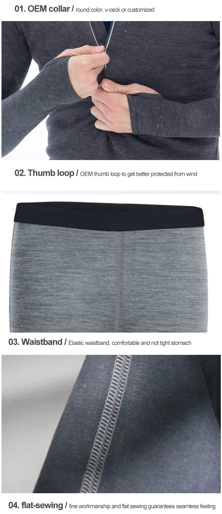 Enerup Custom Merino Wool Bamboo Fiber Fabric Thermal Underwear Long Johns Set For Mens Sports