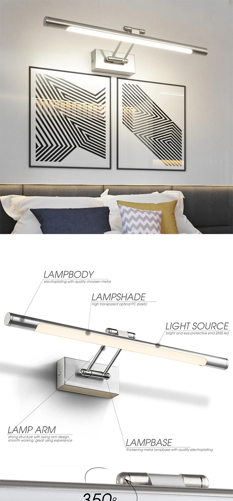 Swing Lamp Arm Metal Wall Lamp IP44 12W Bathroom Light Fixtures Modern LED Mirror Light LED Mirror Lights for Makeup