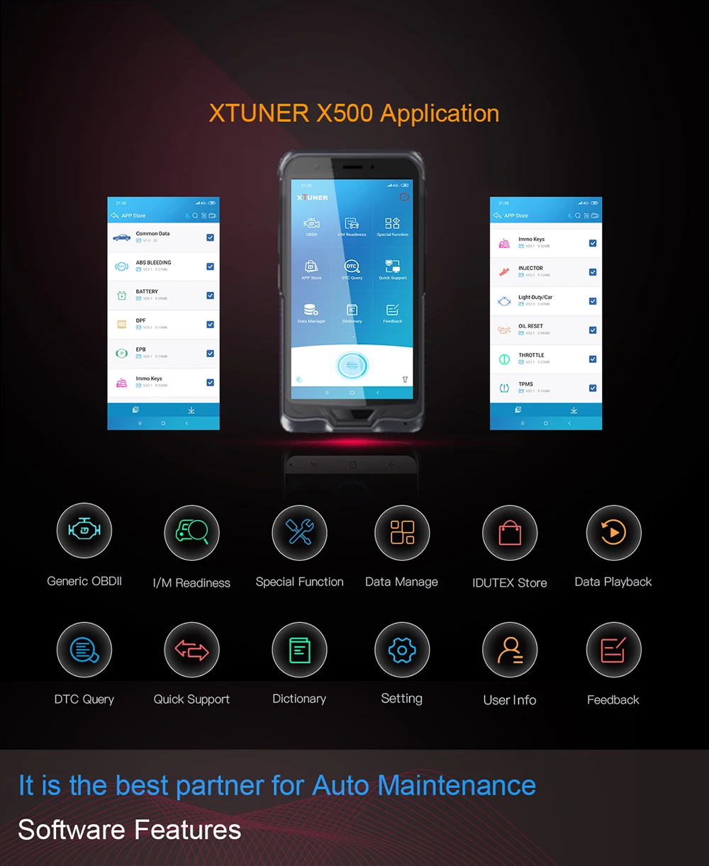 XTUNER X500 Bluetooth OBD2 Diagnostic Tool ABS EPB TPMS DPF Oil Rest For Android