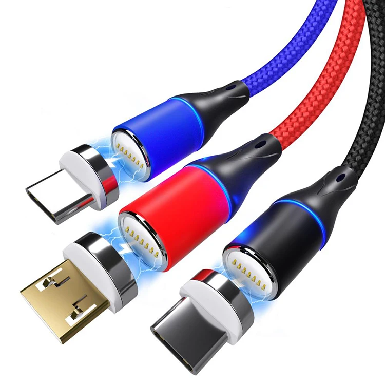 High Quality 1M Cell Phone Braided 3 In 1 LED Magnetic USB Charging Cable Fast Charger Cable Line - ANKUX.COM