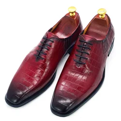 Top Picks Snake Grain Leather Shoes Wine Dress Shoes With Lace Height Increase Men Formal Shoes