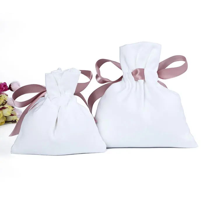 
Wholesale Factory Custom Drawstring Packaging Velvet Pouch white Jewelry Bag Custom logo 