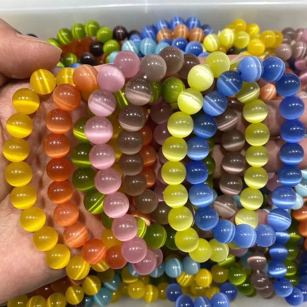 天然水晶治愈猫眼手环彩色猫眼石手链多色蛋白石手链