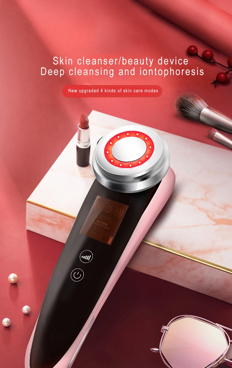 Facial Pores Deep Cleansing Ems Microcurrent Ultrasonic Vibration Skin Lifting Phototherapy Eye Care Beauty Device