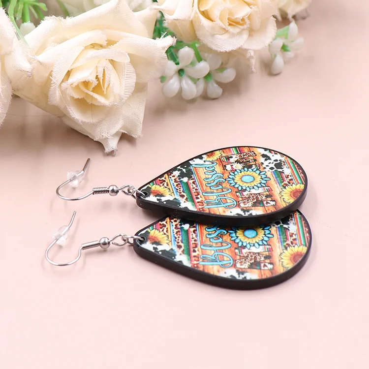 ERS915ER1983 New product Drop Western sunflower blessed mom TRENDY Mother's Day Acrylic stainless steel Jewelry for women supplier