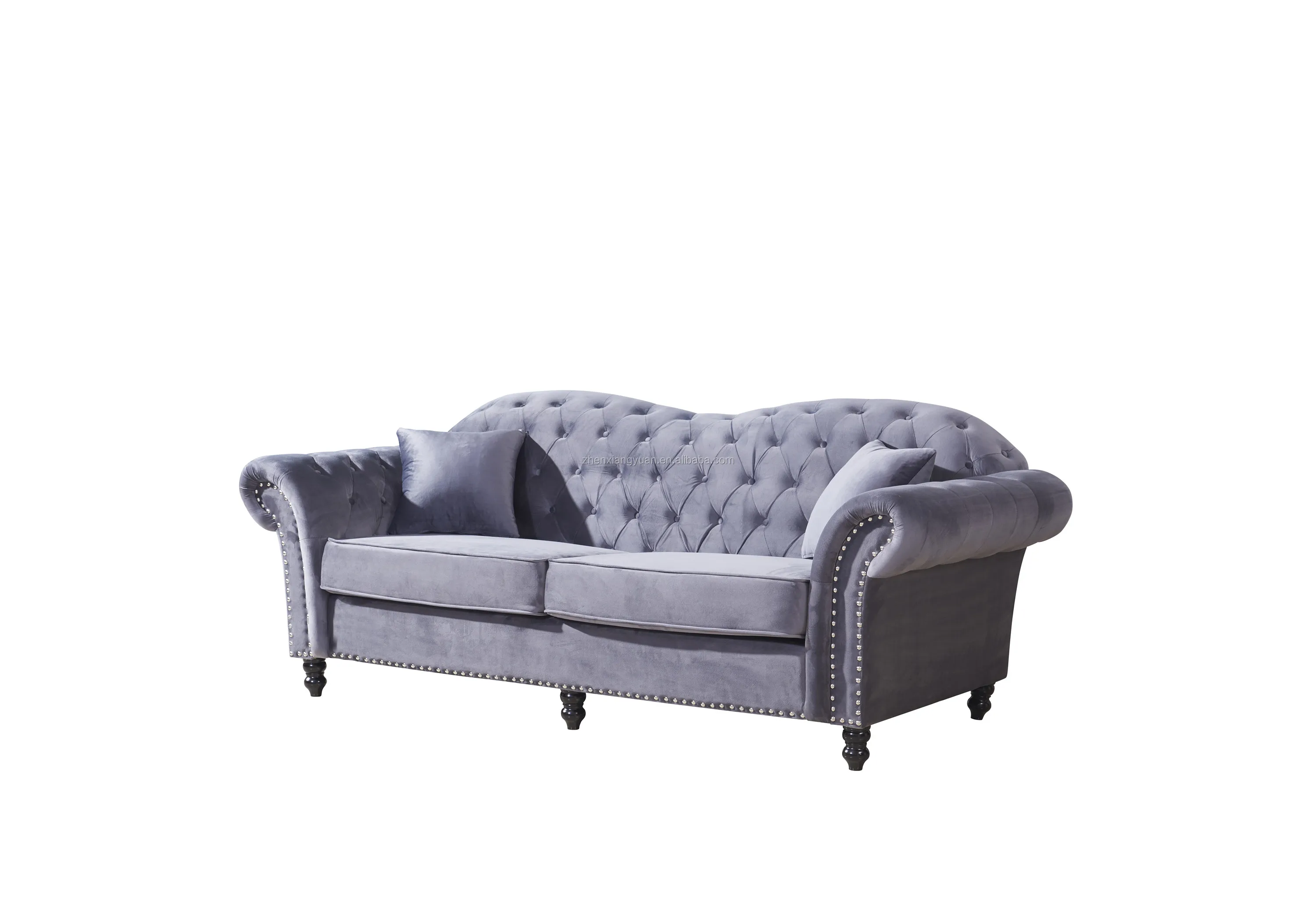luxury chesterfield couch living room furniture dark grey  Velvet