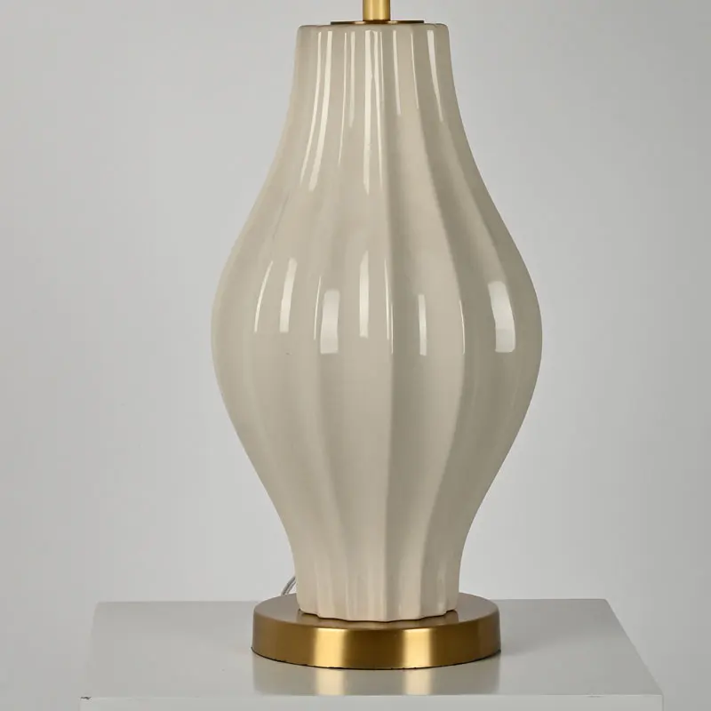 Modern Handcrafted Beige Fabric Drum Shade Ice Cracked Glaze Ceramic Table Lamp