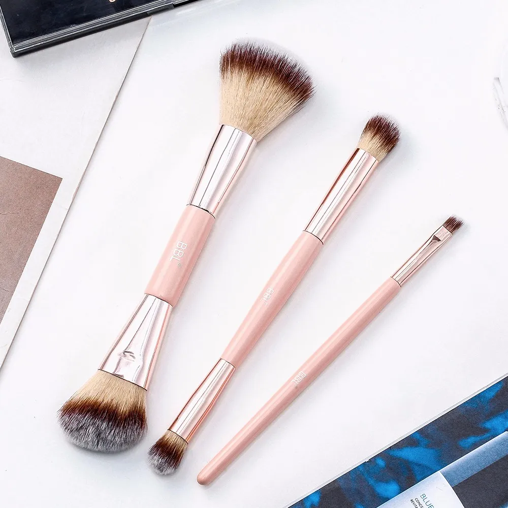 1 件粉红色化妆刷 kabuki 粉粉底腮红双端雕刻混合荧光笔涂抹眼影鼻刷