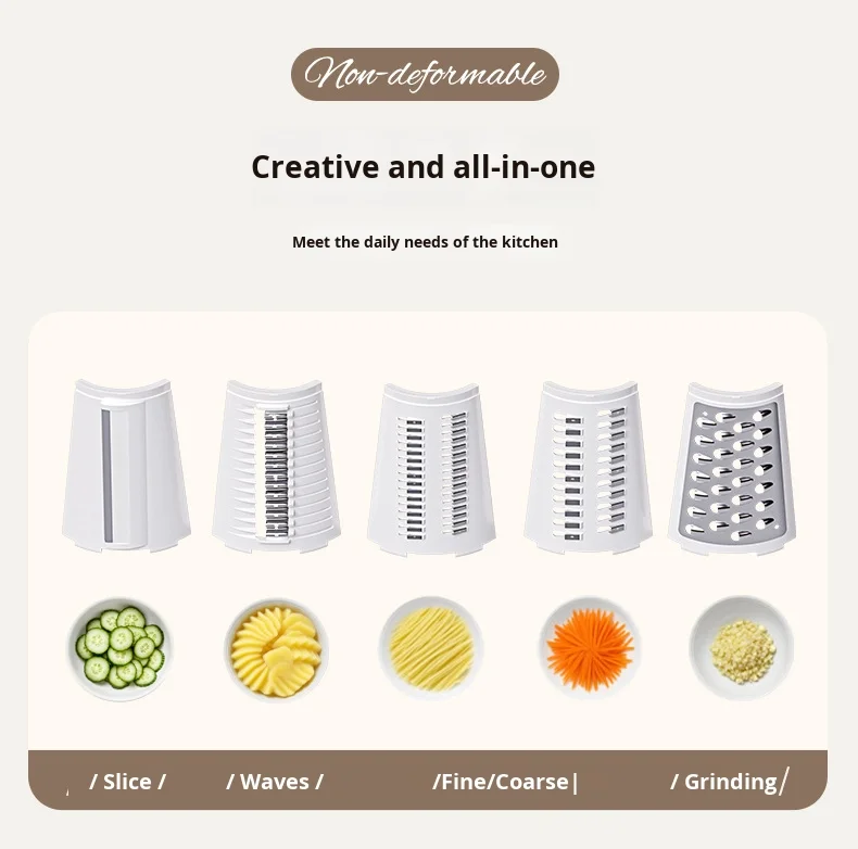 Multifunctional PP Drum Vegetable Slicer Hand-Cranked Fruit/Vegetable Tool with Multiple Blade Heads Safe Usage