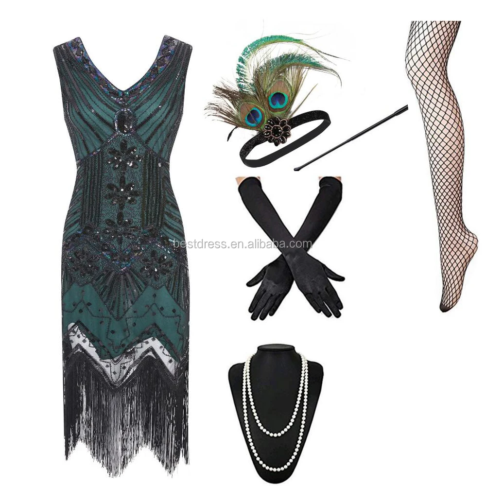 Ecowalson Women's Pink Flapper Dress 1920s V Neck Beaded Fringed Gatsby